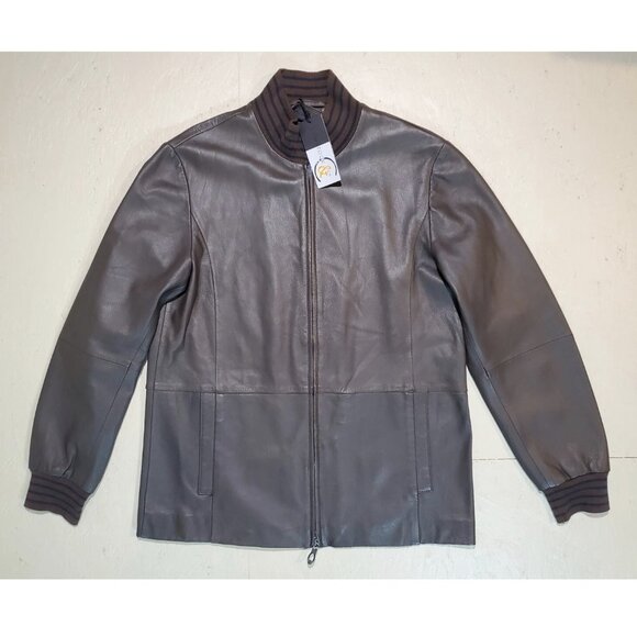 Comstock & Co Brown Leather Bomber Jacket NWT | US$795 | US 42 EU 52 - Picture 1 of 10